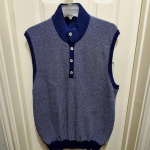 BOBBY JONES Blue Cotton Cashmere 4 Button Slip-on Sleeveless Sweater Ves…